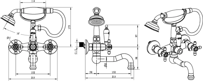 Смеситель для ванны, бронза, Royal Cristal Boheme 313-Royal/CRST