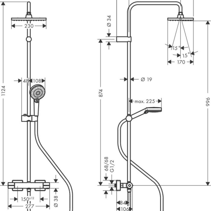 Душевая система Green с термостатом Vernis Shape Hansgrohe, хром арт. 26319000