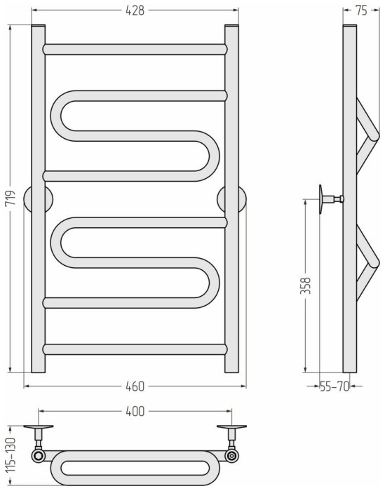 Стилье Водяной полотенцесушитель 800x400, Универсал-51, 00651-8040 цвет: без покрытия