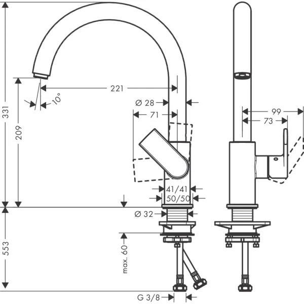 Смеситель для кухни, с поворотным изливом, Hansgrohe Vernis Shape M35, черный арт. 71871670