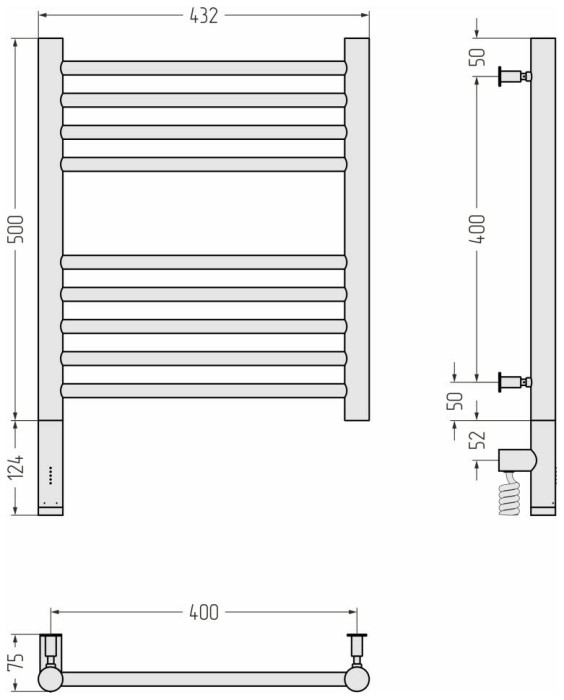 Сунержа Электрический полотенцесушитель 500x400, Богема 3.0, 05-5804-5040 цвет: состаренная бронза