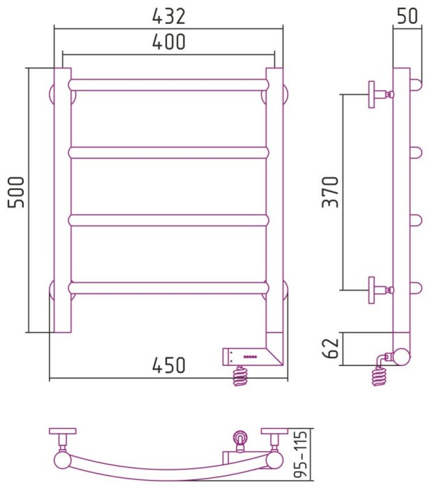 Полотенцесушитель электрический Сунержа Галант 2.0 50х40см, цвет матовый чёрный арт.31-5201-5040