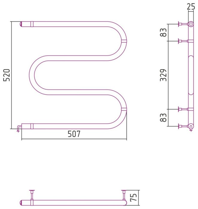 Стилье Электрический полотенцесушитель 500x500, М-образный, 00503-5050 цвет: без покрытия