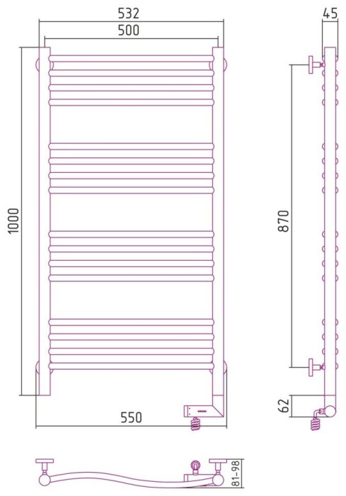 Сунержа Электрический полотенцесушитель 1000x300, Флюид 2.0, 30-5221-1050 цвет: матовый белый