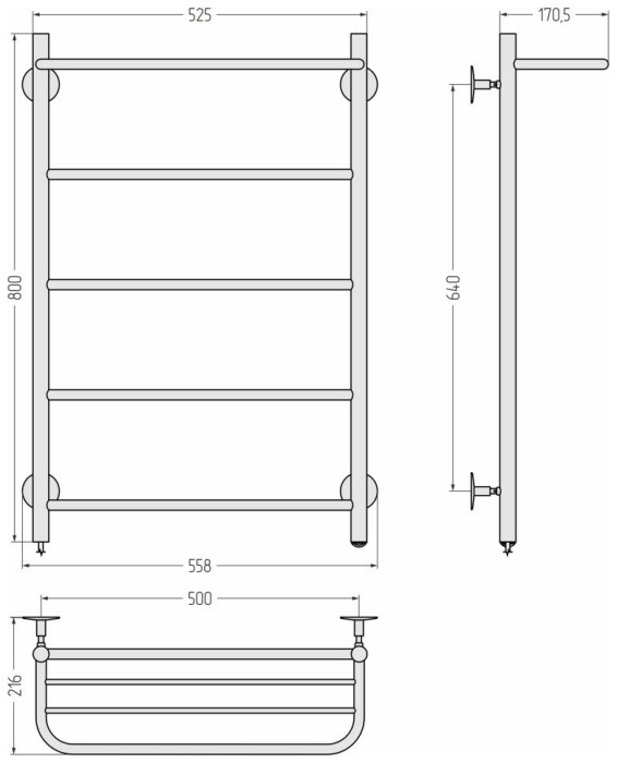 Стилье Электрический полотенцесушитель 800x500, Формат 30, 00531-8050 цвет: без покрытия