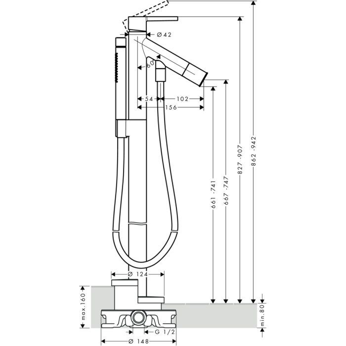Напольный смеситель для ванны Starck Axor, шлифованный черный хром арт. 10455340