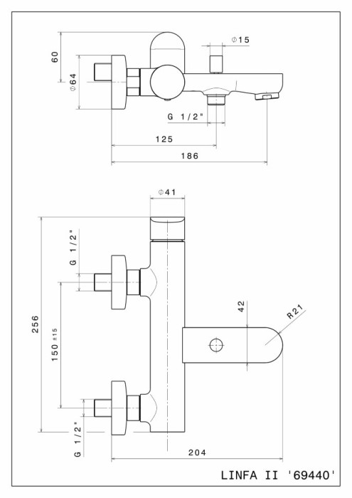 Настенный латунный смеситель для ванны, Ole Kerama Marazzi, черный - 69440CKM.01.093