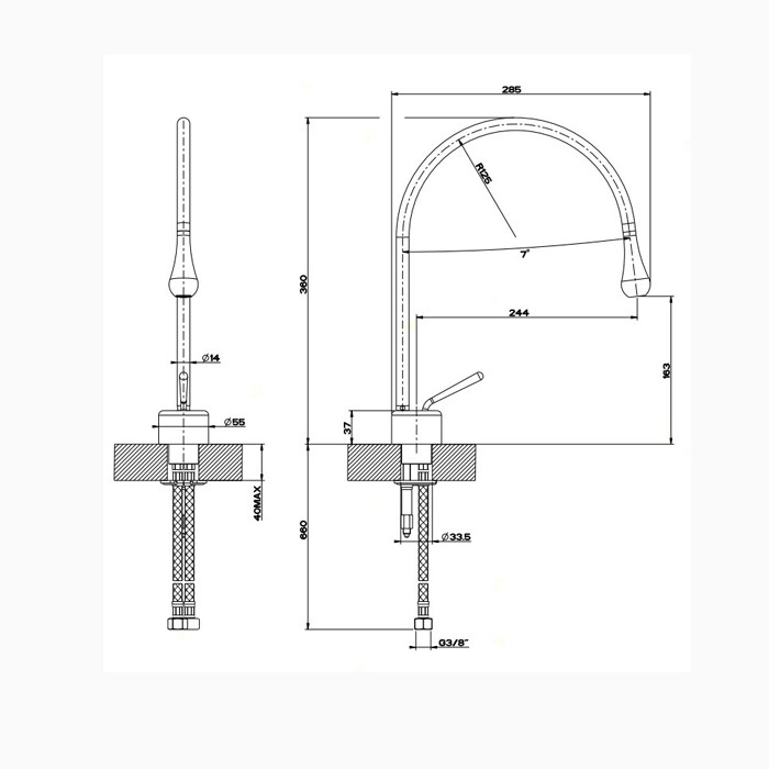 Смеситель для раковины на 1 отверстие, излив 244мм R=125, Gessi Goccia, хром арт. 33602#031