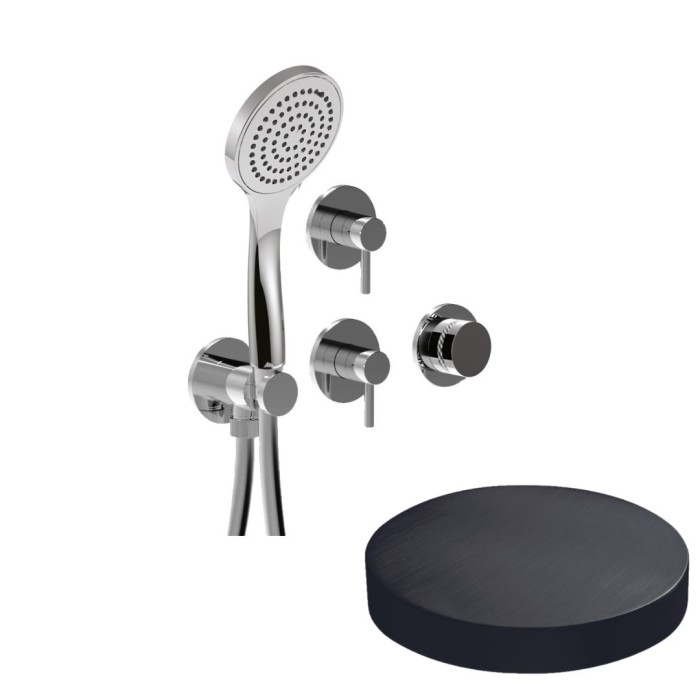 Внешняя часть встраиваемого смесителя для душа на 5 режимов, однорычажный, поворотный переключатель, ручной душ + 4 доп. вывода воды, Giulini My ring deluxe, ганметал арт. MRX5305DLEPCRNS