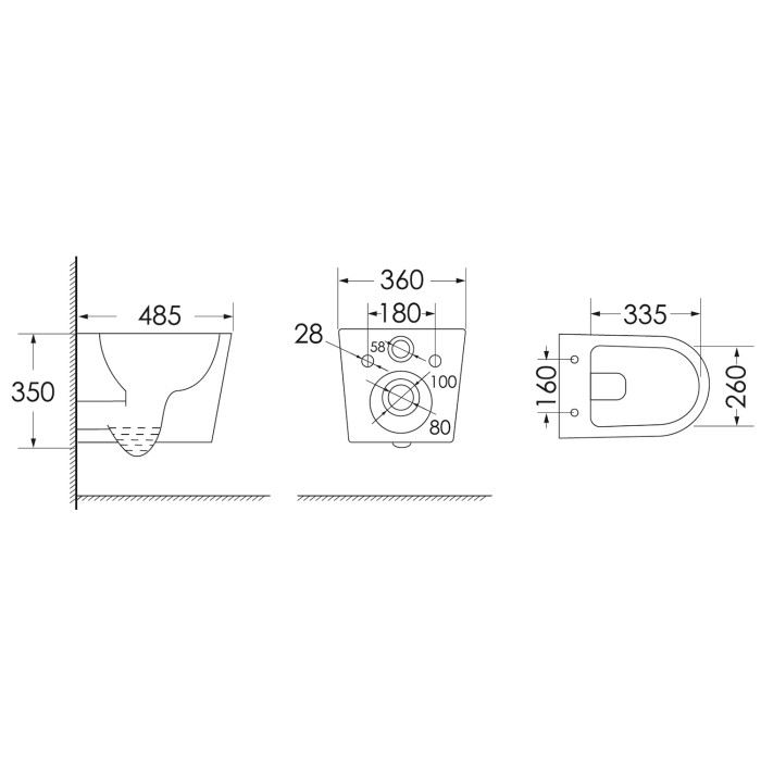 Подвесной унитаз 360х485х350 безободковый, c быстросьемным сиденьем микролифт, Azario VENTO арт. AZ-1046