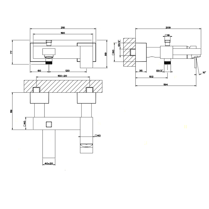 Смеситель однорычажный для ванны с автоматическим переключателем ванна/душ, Gessi Rettangolo, хром арт. 20013#031