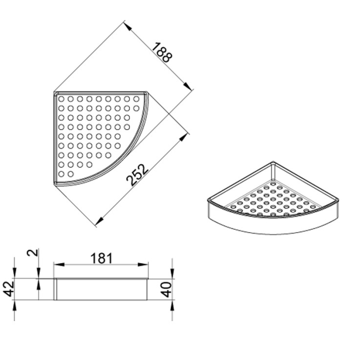Полка угловая одноэтажная подвесная, хром матовый, Azario Rina - AZ-833