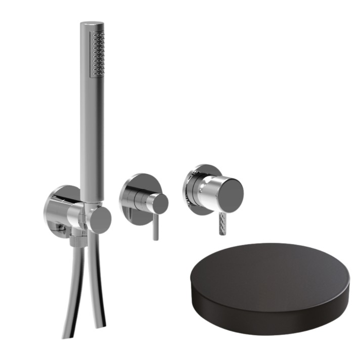 Внешняя часть встраиваемого смесителя для душа на 2 режима, однорычажный, поворотный переключатель, ручной душ + 1 доп. вывод воды, Giulini My future deluxe, черный матовый арт. 59X5301DEPNO