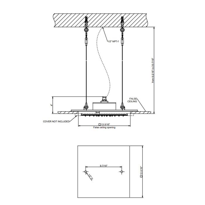 Встраиваемая в потолок душевая система 35х35см., с функцией тропический ливень, Gessi Minimali, mirror steel арт. 57801#238