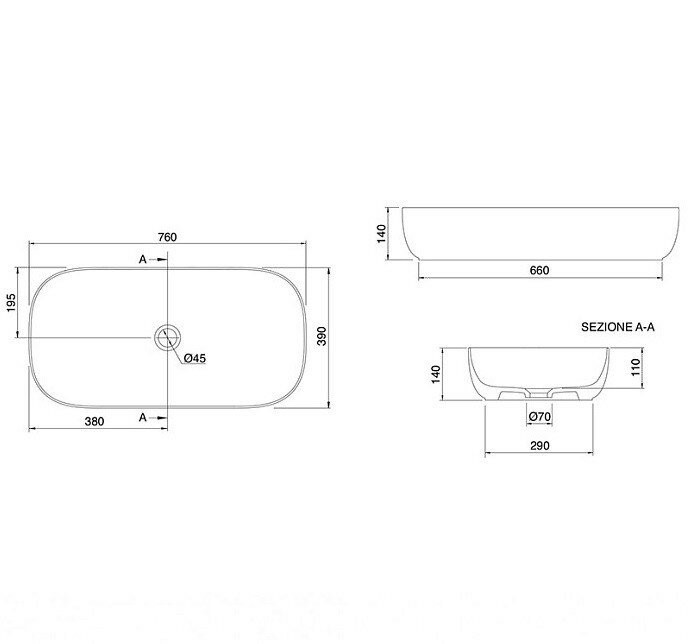 Раковина накладная, без перелива, без отверстий, цвет белый матовый, Scarabeo Glam - 1803 41
