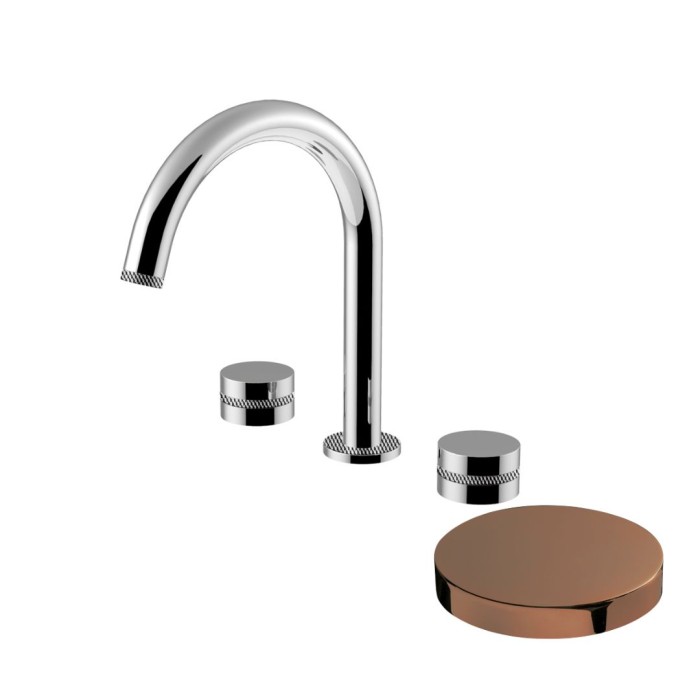 Смеситель для раковины на 3 отверстия, поворотный излив, Giulini My ring deluxe, золото розовое арт. MR0112/UDLRG