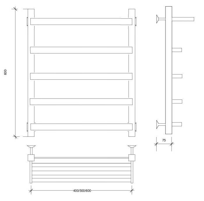 Полотенцесушитель водяной 60x50 Корсано 1 СП (черный) Secado арт. 4673739246603