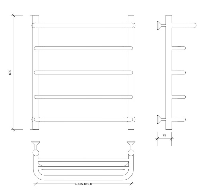 Полотенцесушитель водяной 60x40 Мерида 1 СП (хром) Secado арт. 4603777445348