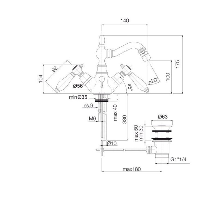 Fima Carlo Frattini Смеситель для биде на 1 отверстие с вращающимся изливом, Herend, F5412CR цвет: хром