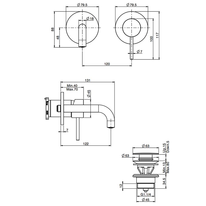 Fima Carlo Frattini Cмеситель для раковины, встраиваемый, излив: 15см., Spillo Up, F3051WX9OR цвет: золото
