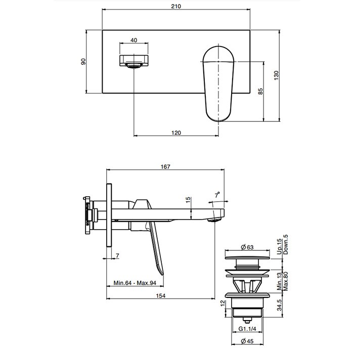Fima Carlo Frattini Cмеситель для раковины, настенный, Spot, F3021WX5CR цвет: хром