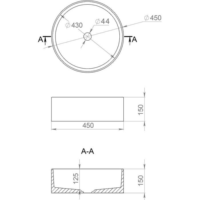 Раковина накладная 45x45, матовая, Salini ARMONIA TOP арт. 130127MRF