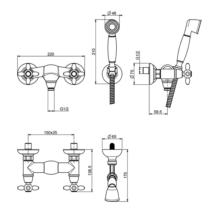Fima Carlo Frattini Смеситель для душа, настенный, с ручным душем, Olivia, F5005OR цвет: золото