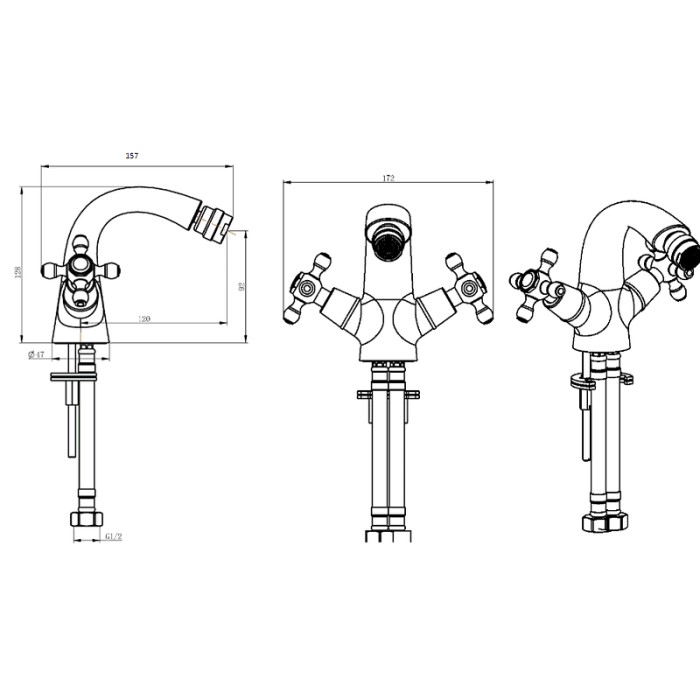 Смеситель для биде black, chrome, Boheme Royal cristal - 276-Royal/CRST black