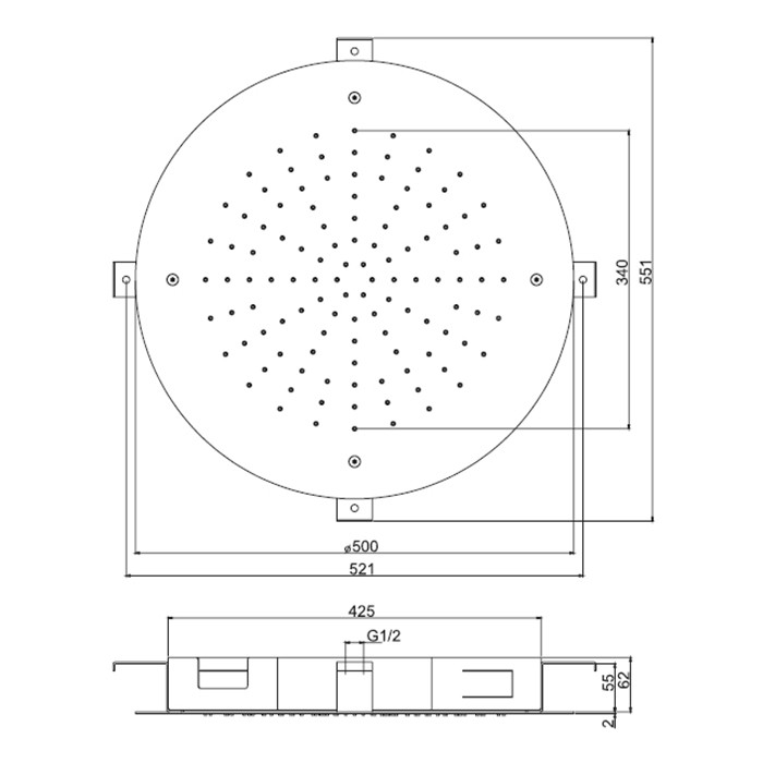 Fima Carlo Frattini Верхний душ d 500 мм., встраиваемый в потолок, нержавеющая сталь, Wellness, F2426CR цвет: хром