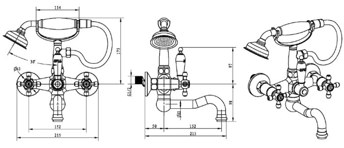 Смеситель для ванны, хром, Satine Boheme 273-ST