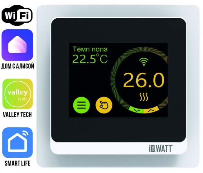 Программируемый терморегулятор с голосовым управлением Алиса, SMART HEAT Wi-Fi WHITE, IQWATT арт. 400110