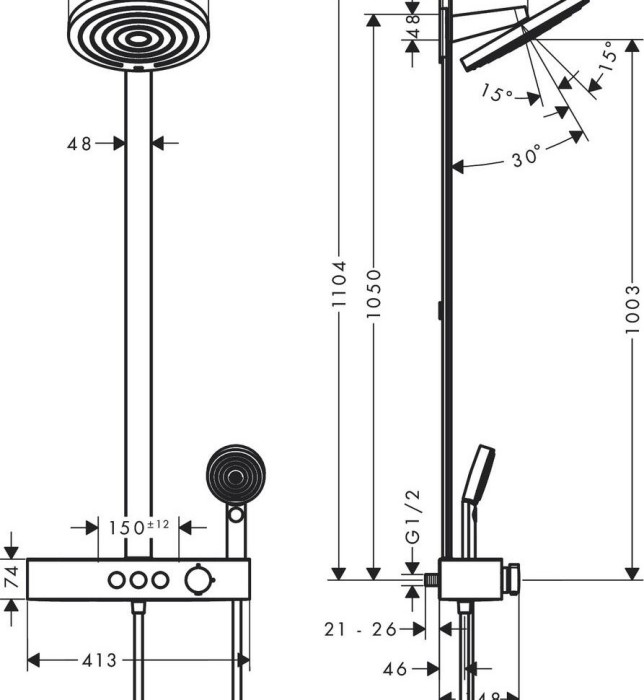 Душевая система с термостатом Pulsify S Hansgrohe, хром арт. 24241000