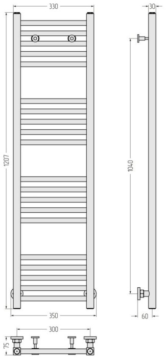 Сунержа Водяной полотенцесушитель 1200x300, Модус, 03-0250-1230 цвет: золото