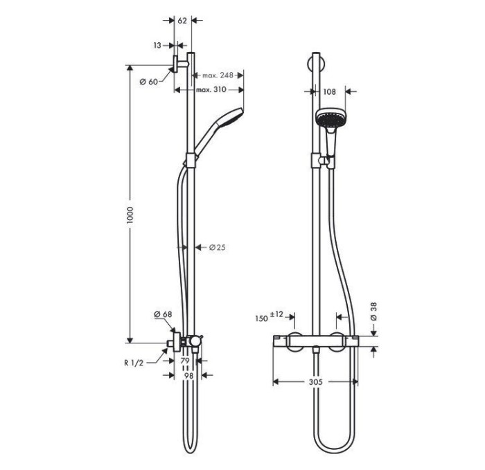 Душевая система SemiPipe Multi с термостатом Croma Select E Hansgrohe, белый, хром арт. 27248400