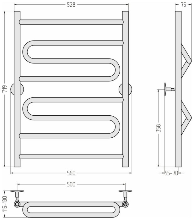 Стилье Водяной полотенцесушитель 800x500, Универсал-51, 00651-8050 цвет: без покрытия