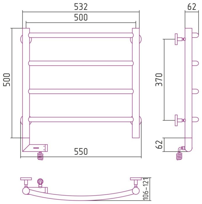 Сунержа Электрический полотенцесушитель 1000x300, Галант 2.0, 00-5200-5050 цвет: без покрытия