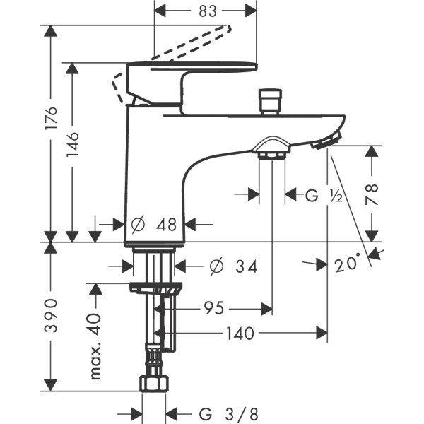 Смеситель для ванны Monotrou, 2 режима расхода воды, Hansgrohe Vernis Blend, хром арт. 71446000
