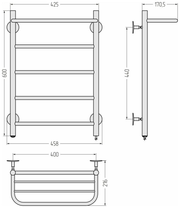 Стилье Электрический полотенцесушитель 600x400, Формат 30, 00530-6040 цвет: без покрытия