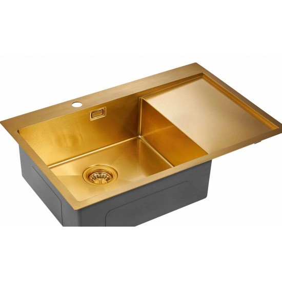 Мойка для кухни нержавеющая 780х510мм Paulmark ELDE, брашированное золото, левая - PM807851-BGL
