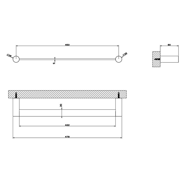 Полотенцедержатель, 45 см, Gessi 316, brushed black metal pvd арт. 54800#707