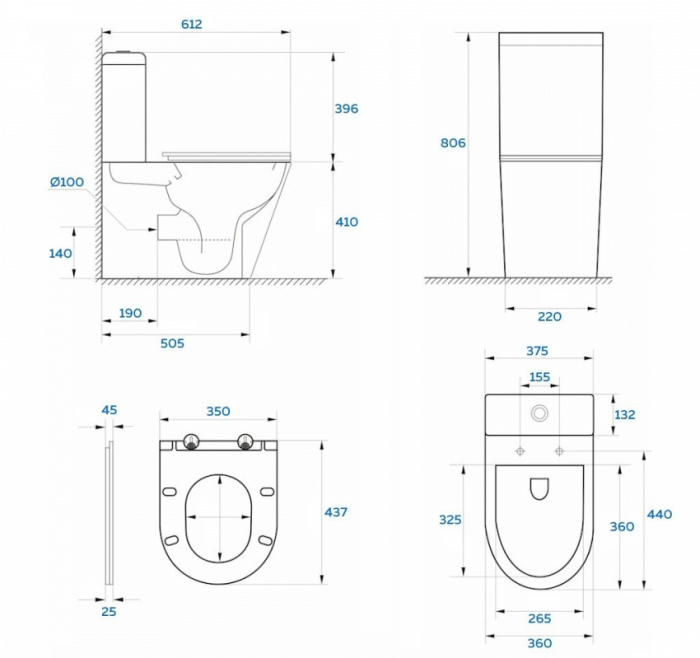 Унитаз-компакт напольный Lotis Loren L30561 сиденье микролифт,цвет белый 