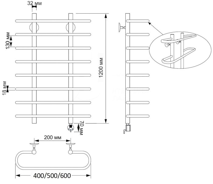 Полотенцесушитель электрический 50x120x20 Венеция 1 латунь Secado арт. 4603777470234