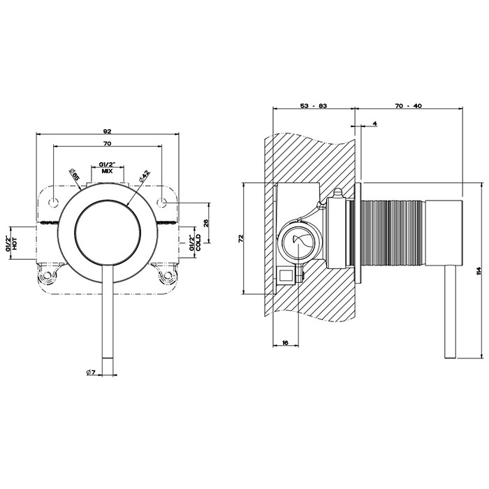 Встраиваемый смеситель, на 1/2", на 1 источник, Gessi 316, brushed black metal pvd арт. 54319#707