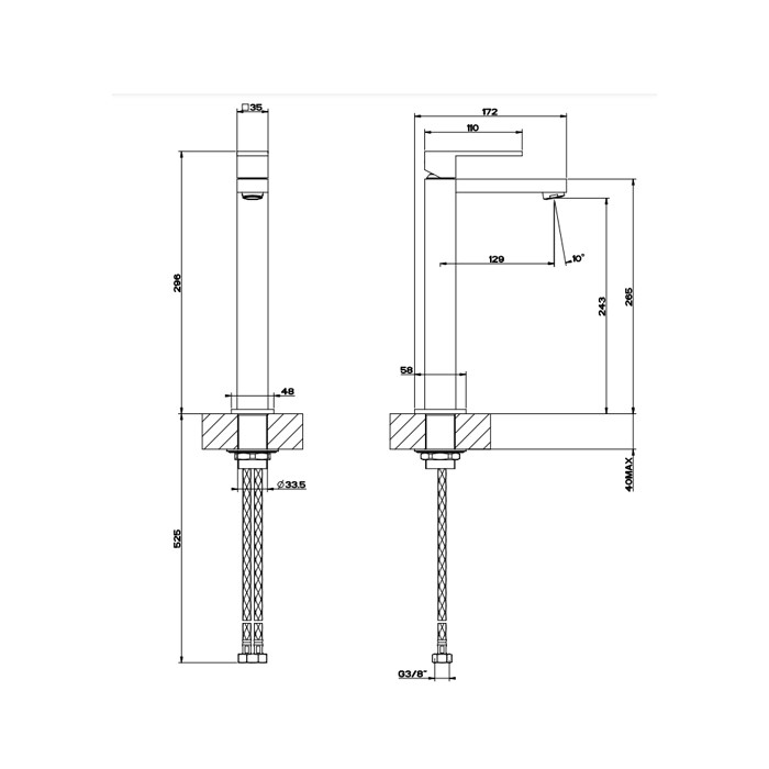 Смеситель для раковины с высоким изливом 128мм, Gessi Rettangolo, black xl арт. 11922#299