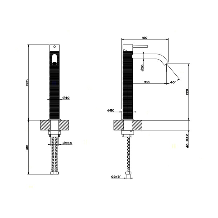 Смеситель для раковины высокий, без донного клапана, Gessi Trame, шлифованная сталь арт. 54306#239
