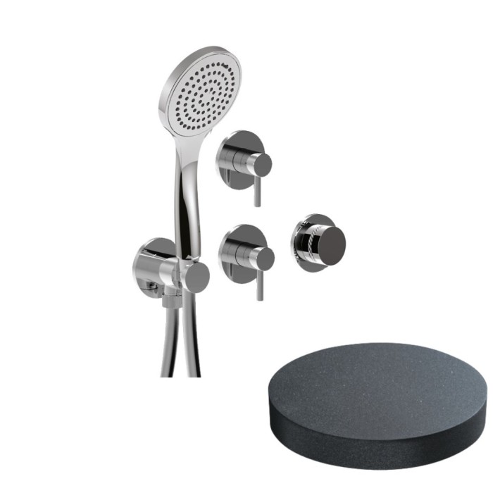 Внешняя часть встраиваемого смесителя для душа на 5 режимов, однорычажный, поворотный переключатель, ручной душ + 4 доп. вывода воды, Giulini My ring deluxe, графит арт. MRX5305DLEPGF