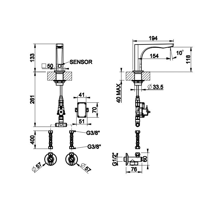 Электронный смеситель с кран-фильтром для регулировки температуры и напора воды, Gessi Rilievo, хром арт. 59023#031