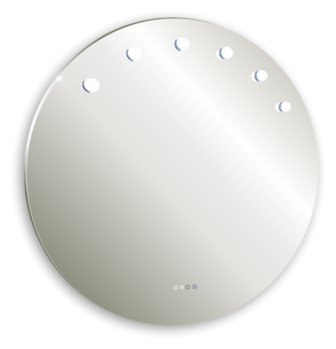 Гримерное зеркало d1000 c подсветкой и диммером, сенсор выкл, смена цвета, 6 ламп в комплекте, часы, Azario Nicole - LED-00002514