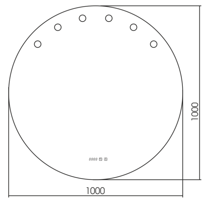Гримерное зеркало d1000 c подсветкой и диммером, сенсор выкл, смена цвета, 6 ламп в комплекте, часы, Azario Nicole - LED-00002514