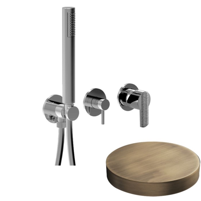 Внешняя часть встраиваемого смесителя для душа на 3 режима, однорычажный, поворотный переключатель, ручной душ + 2 доп. вывода воды, Giulini Surf deluxe, бронза матовая арт. 58X5302DLEPBROP